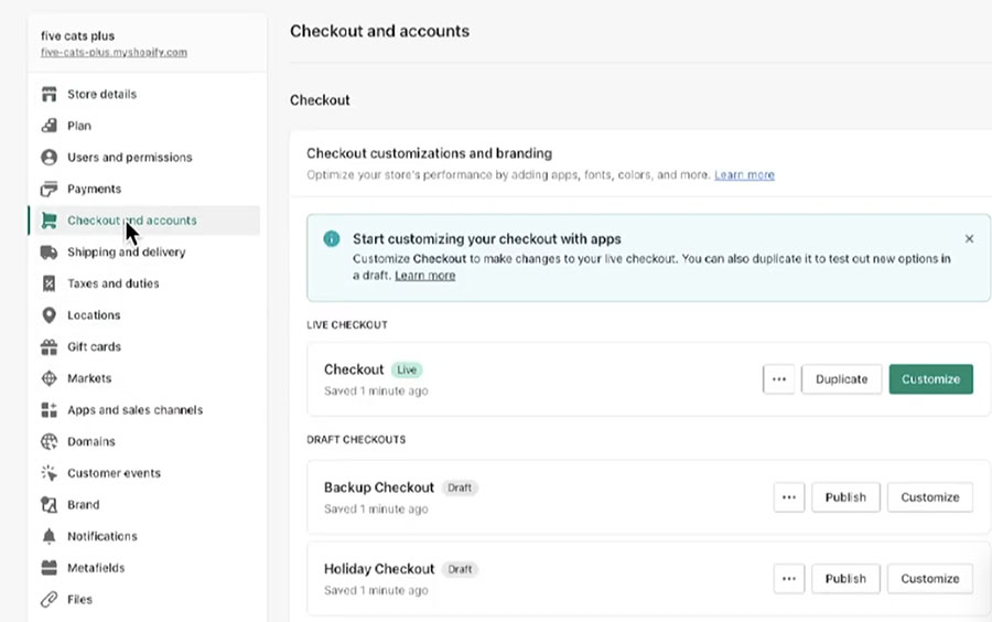  Screenshot of Shopify customizing checkout page Shopify dashboard.