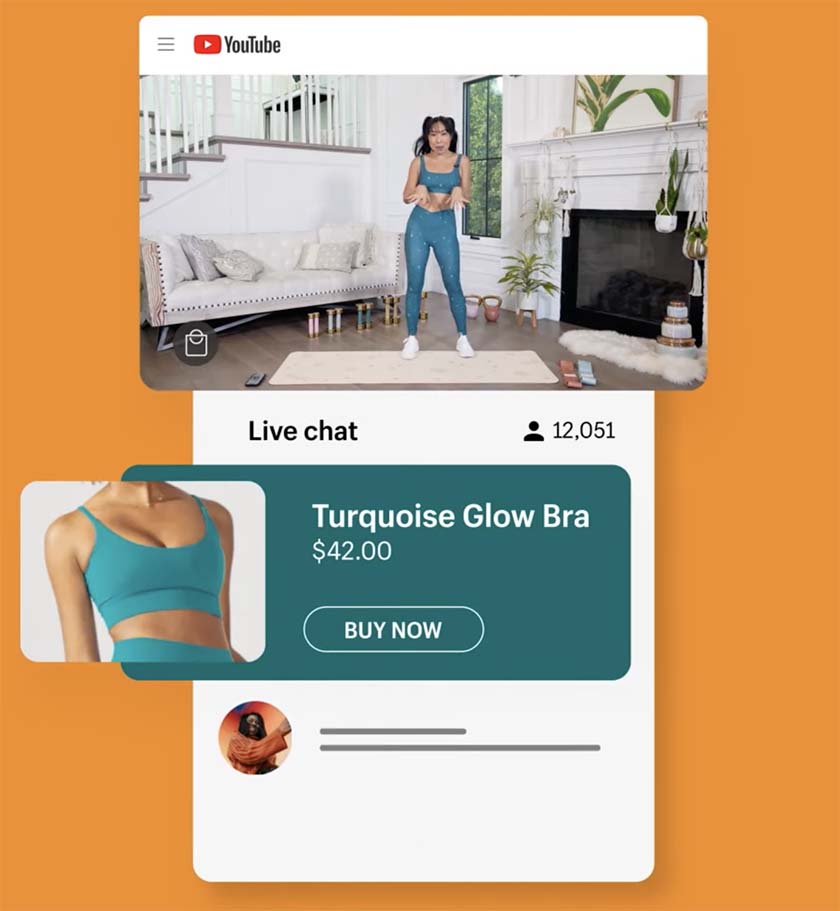 Screenshot shopify product pinned during a YouTube livestream.