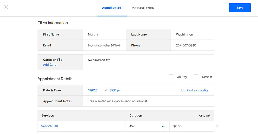 Square Appointment booking settings.