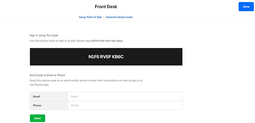 Square Appointments device code.