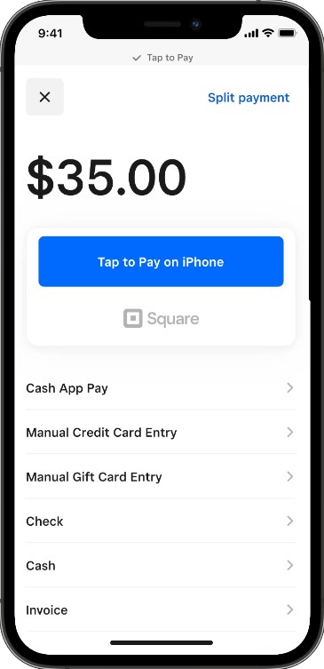 Square Tap to Pay screen on smartphone.