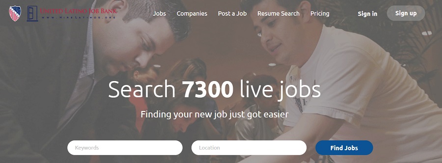 United Latino Job Bank job search page.