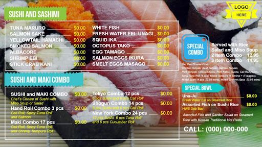 Eye-catching sushi menu.