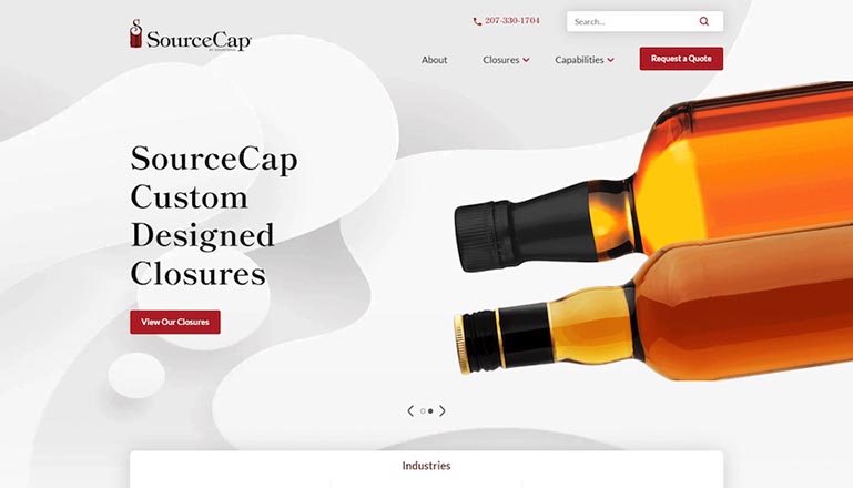 Website interface for a bottle packaging company designed by WebFX