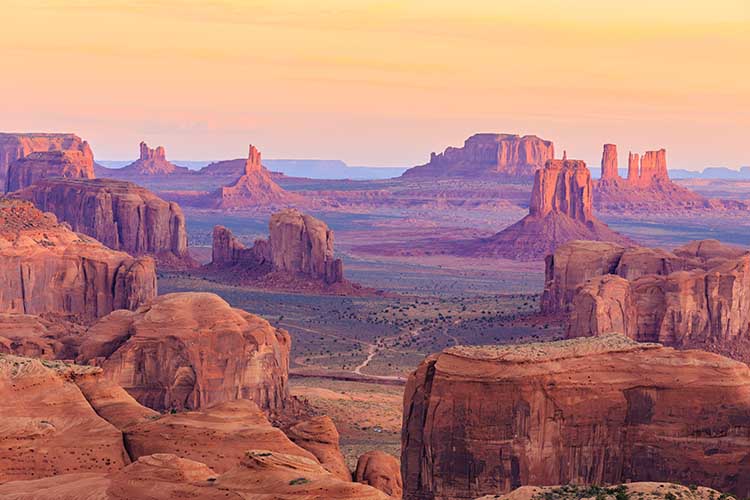 Picture of the sunrise in Hunts Mesa in Monument Valley, Arizona