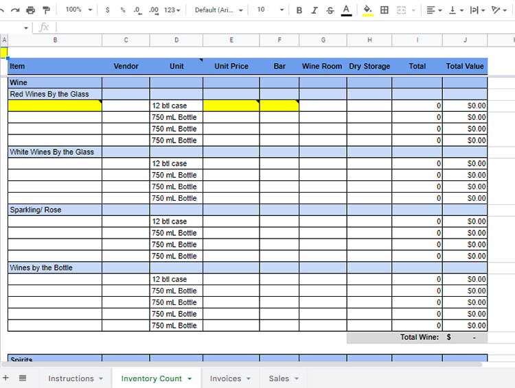 food inventory template excel