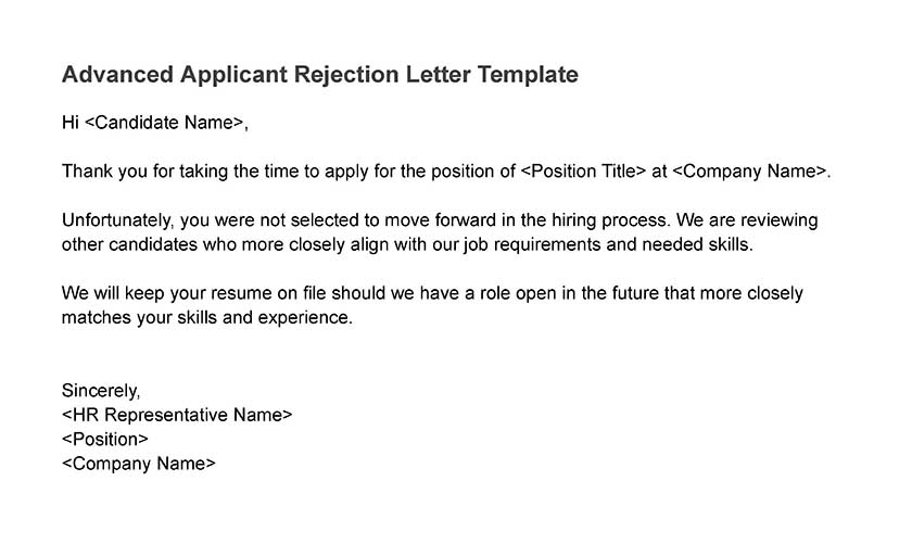 Job rejection letter applicant advanced template.