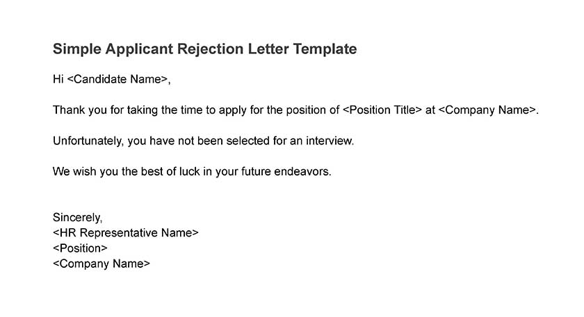 Job rejection letter applicant simple template.