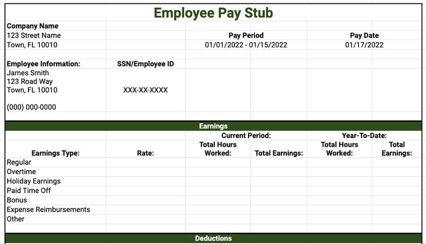 Sample household employer pay stub.