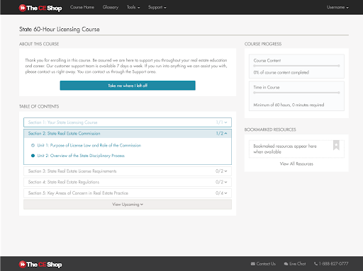 Screenshot of course demo with course info and table of contents
