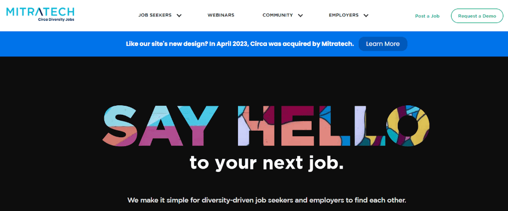 Say Hello logo with buttons for job seekers and employers