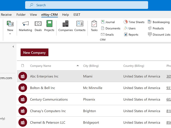 Managing company records in Outlook using the eWay CRM plugin