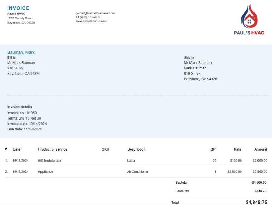 Example of invoice with early payment discount terms.