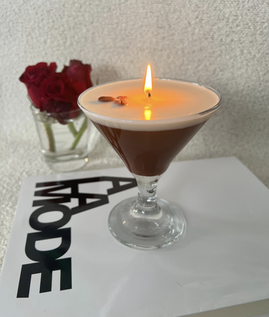 An espresso martini candle sold in Etsy