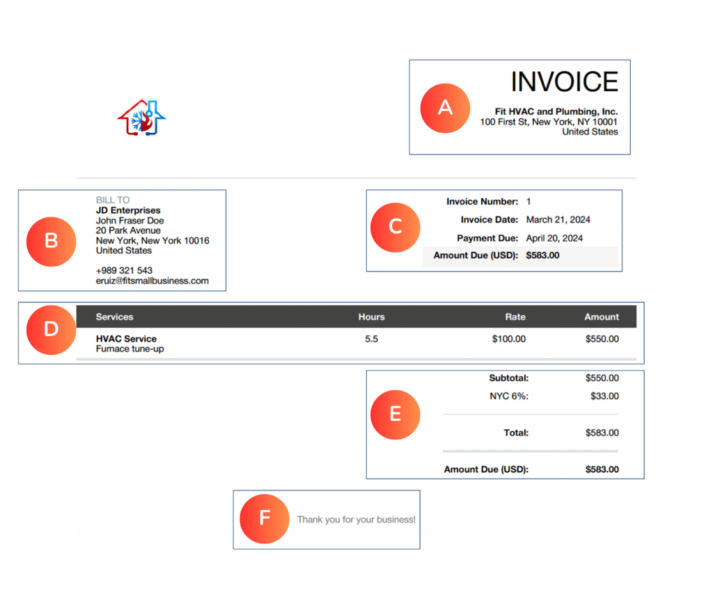 Image showing a sample invoice from Wave