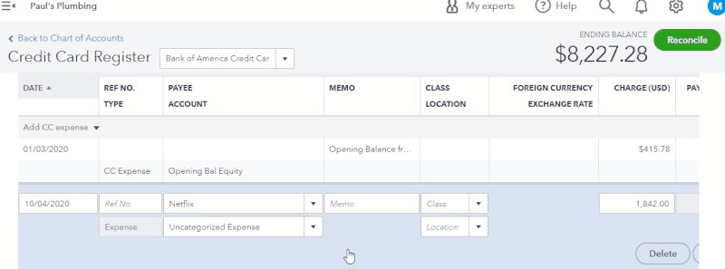 Screen showing how to categorize a personal-related expense as personal expenses in QuickBooks Online.