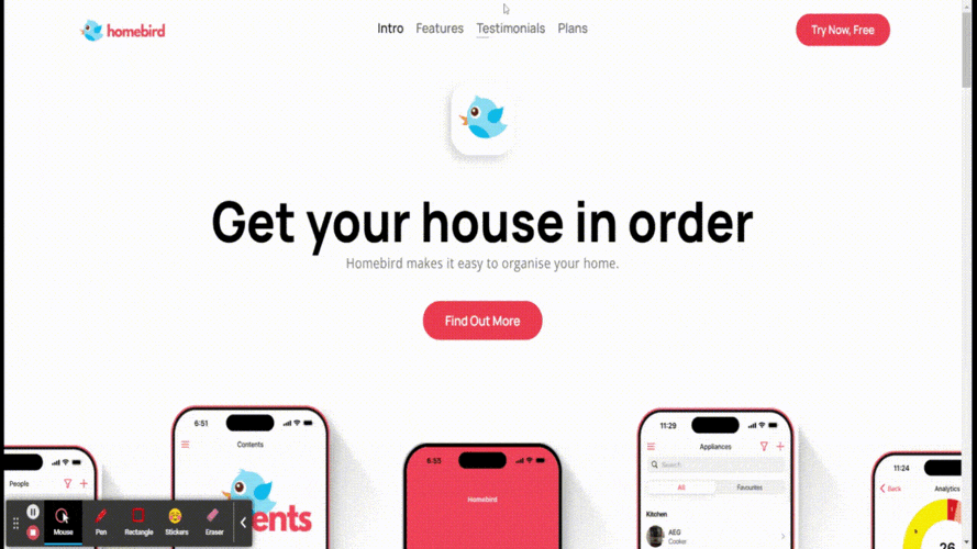 Homebird one page website example.