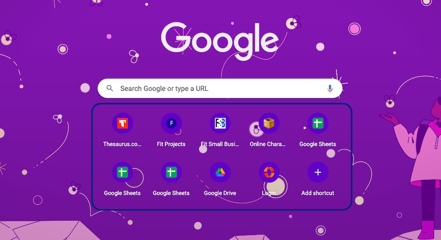 Favicons from various websites appearing as Google shortcuts