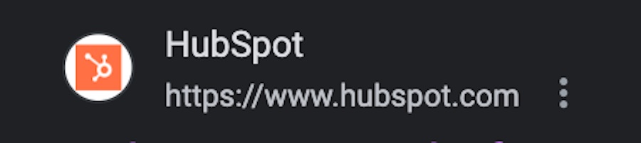 Favicon and URL for the website Hubspot