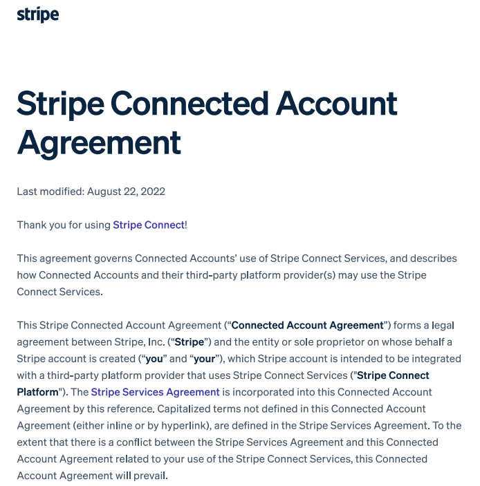 Stripe Connected Account Agreement.