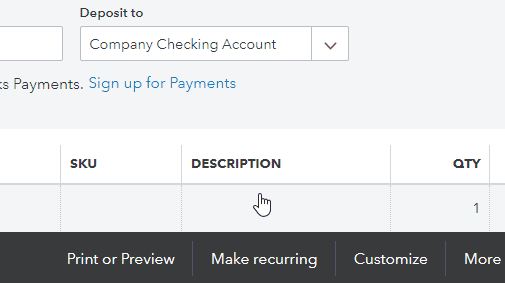 Screen showing how to Print or preview a sales receipt created in QuickBooks Online