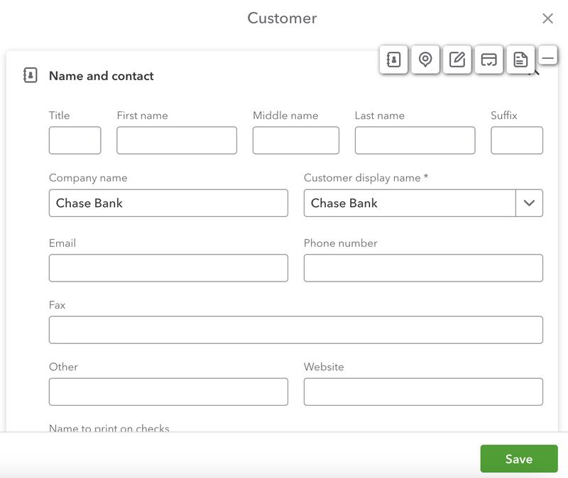 Screen where you can enter a new customer in QuickBooks Online