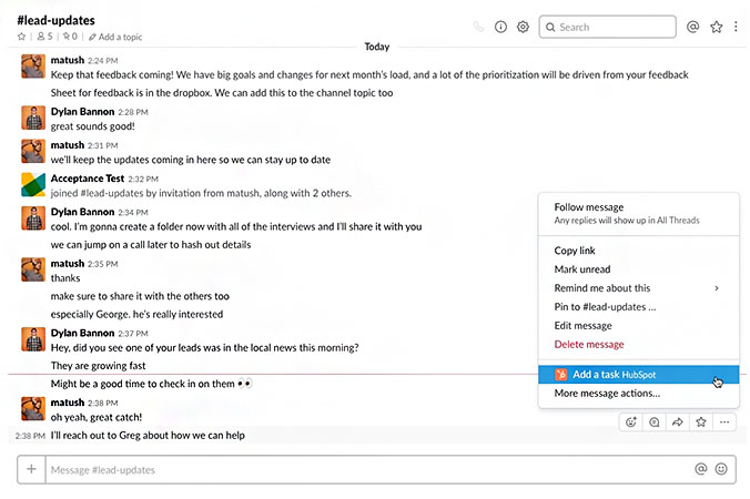 Adding a task to HubSpot CRM from Slack