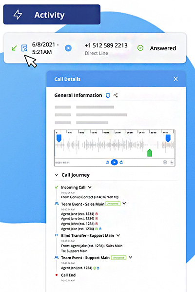A screenshot of how to track call journey in AVOXI app