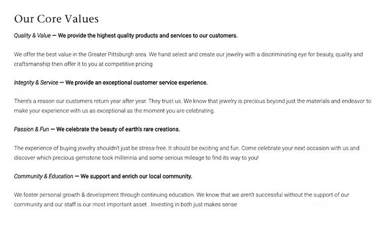 Beeghly & Company's core values taken from their website