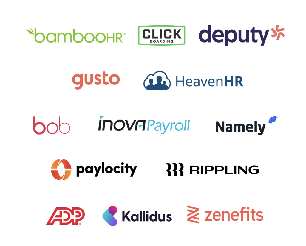 Several popular HR apps logos supported by Breezy HR.