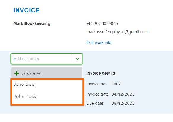 Screen showing two customers in Self-Employed to be imported to QuickBooks Online.