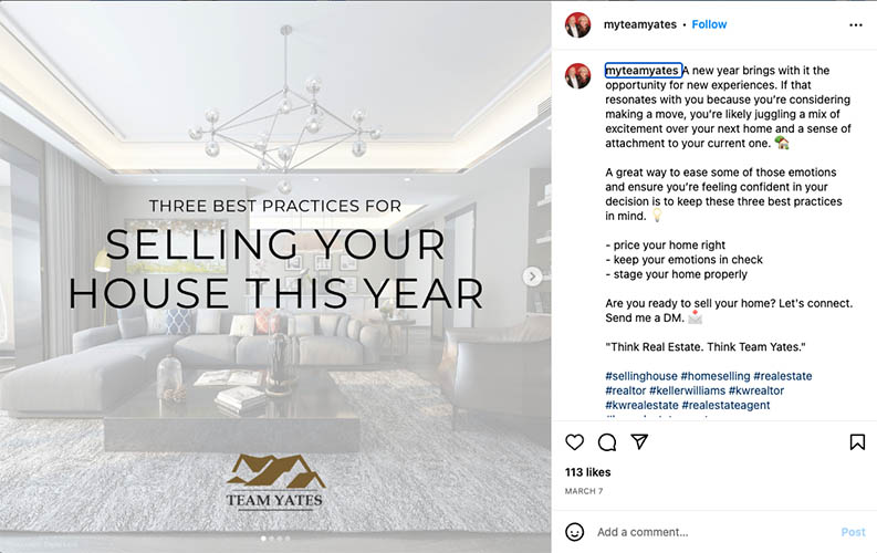 Example Instagram post with a realtor logo