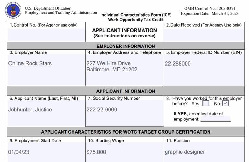 A sample showing an IRS Form 9061 completed by an employer.