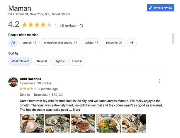 Google reviews sample page