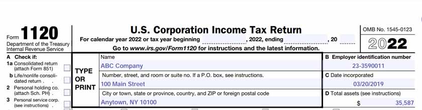 Tax Form 1120 2022