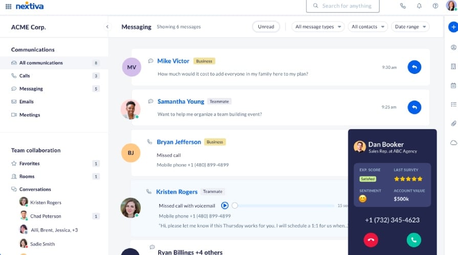 Nextiva messaging and call features