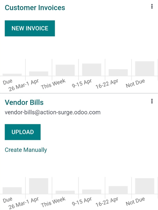 Odoo accounting module with invoice and bills functions.