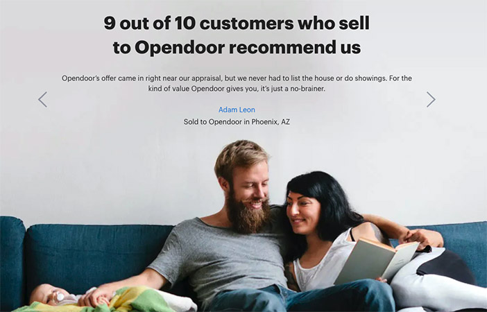 Opendoor landing page customer recommendations