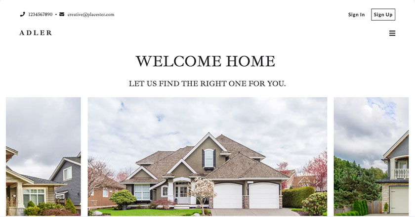 Sample real estate website template from Placester