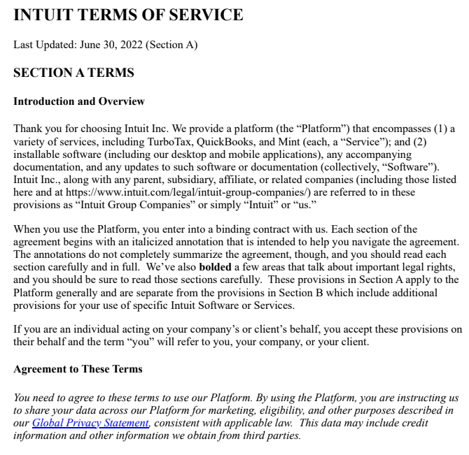 QuickBooks Payments Terms of Service.