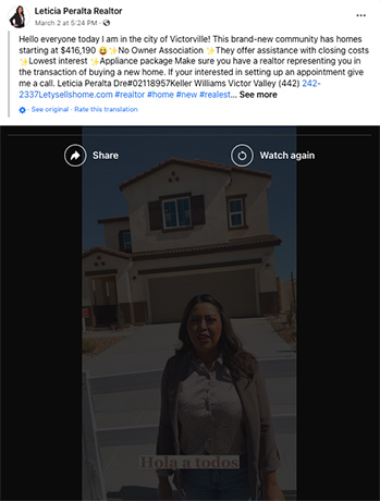 Real estate agent Facebook post repurposed on multiple platforms