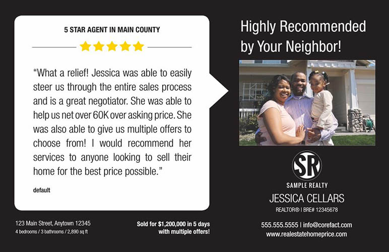 Real estate postcard with client testimonial