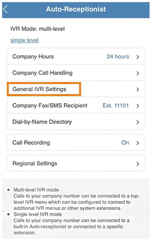 RingCentral App auto-receptionist and general IVR settings