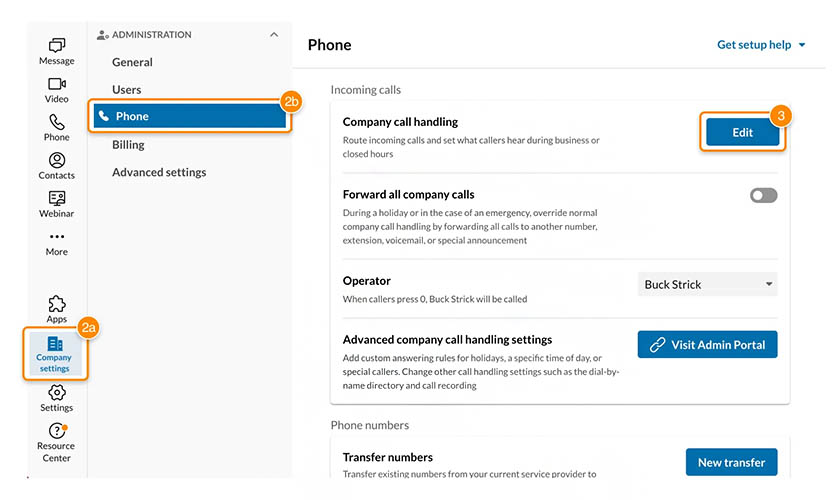 Screenshot of RingCentral's call management features
