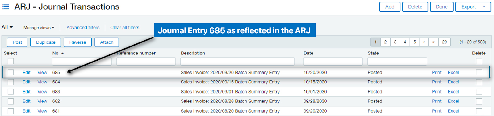 Image showing the entries in the accounts receivable journal.