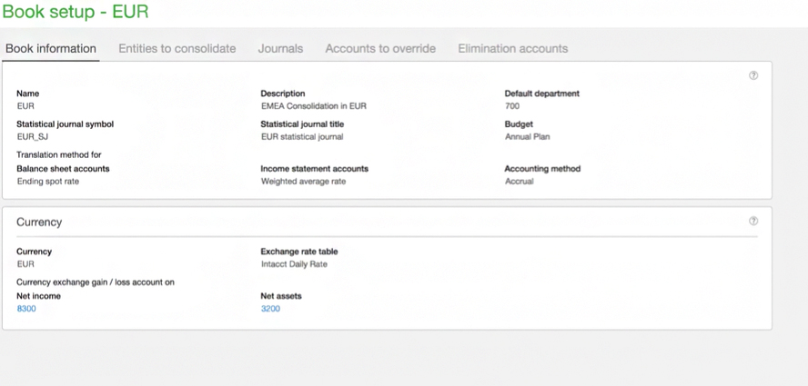 Image showing the consolidation settings of Sage Intacct.