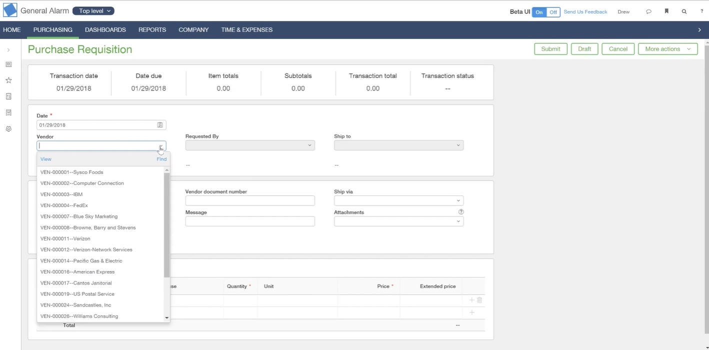 Image showing the purchase requisition window.