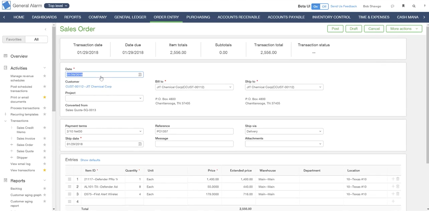 Image showing the sales order window.