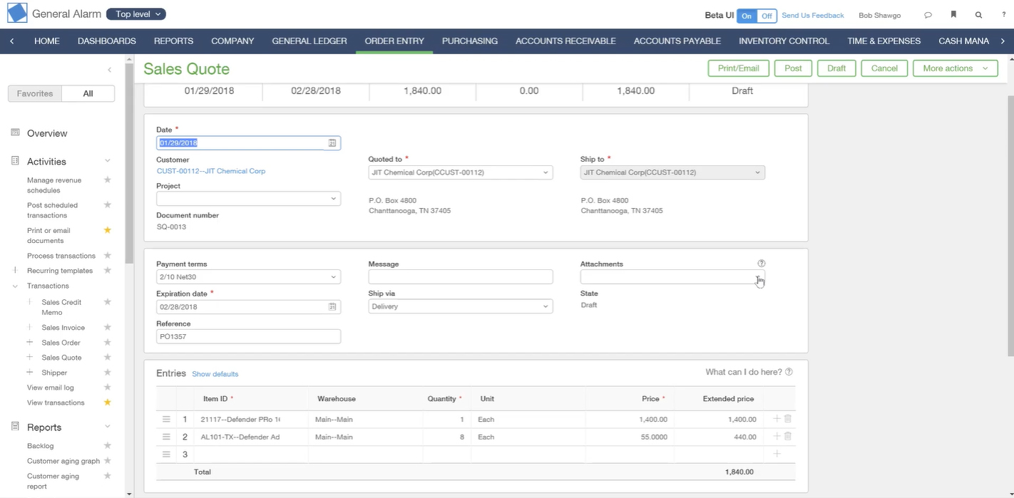 Image showing the sales order window.