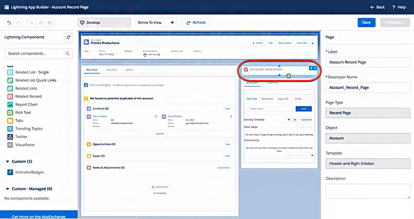 Building an application with the Lightning App Builder in Salesforce Essentials.